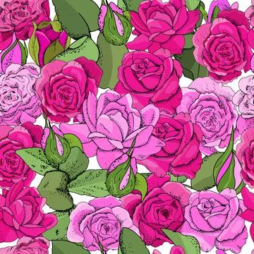 Flowers seamless pattern. Vector hand drawn illustration of roses. For textil Stock Illustration