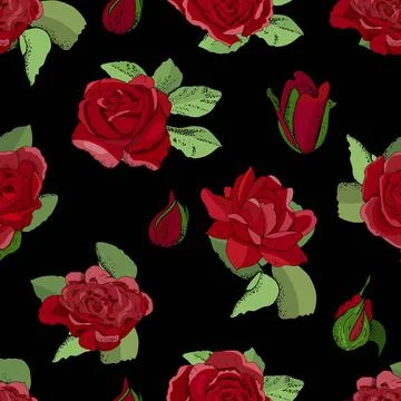Flowers seamless pattern. Vector hand drawn illustration of roses. For textil Stock Illustration