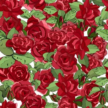 Flowers seamless pattern. Vector hand drawn illustration of roses. For textil Stock Illustration