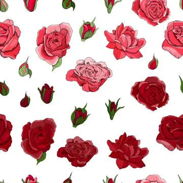Flowers seamless pattern. Vector hand drawn illustration of roses. For textil Stock Illustration