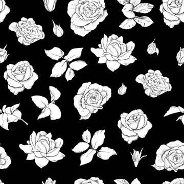 Flowers seamless pattern. Vector hand drawn illustration of roses. For textil Illustrazione stock