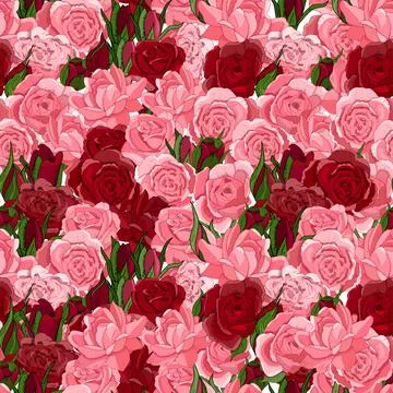 Flowers seamless pattern. Vector hand drawn illustration of roses. For textil Stock Illustration