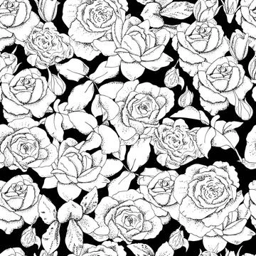 Flowers seamless pattern. Vector hand drawn illustration of roses. For textil Stock Illustration