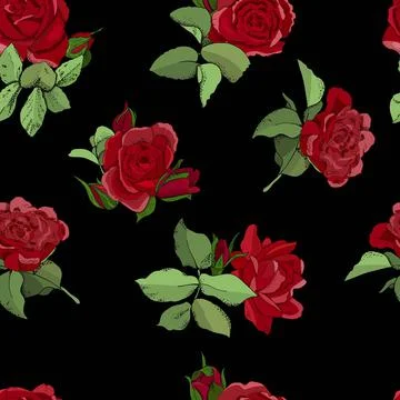 Flowers seamless pattern. Vector hand drawn illustration of roses. For textil Stock Illustration