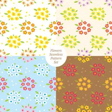 Flowers Seamless Pattern vector nature leaf isolated wallpaper background set Stock Illustration