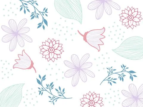 Flowers seamless pattern. White silhouettes flowers, leafs, branches on dar.. Stock Illustration