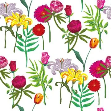 Flowers seamless vector pattern Stock Illustration