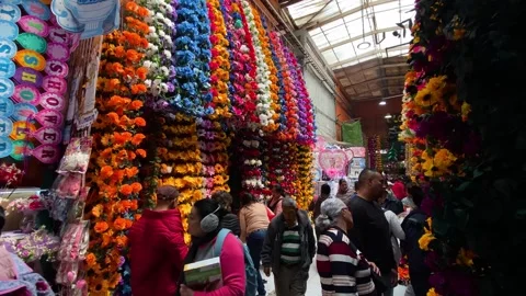 Flowers section of La Merced public market, Mexico City CDMX 4K Stock Footage 289580653