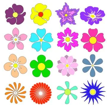 Flowers set with different color designs of spring and summer flowers . Vector D Stock Illustration