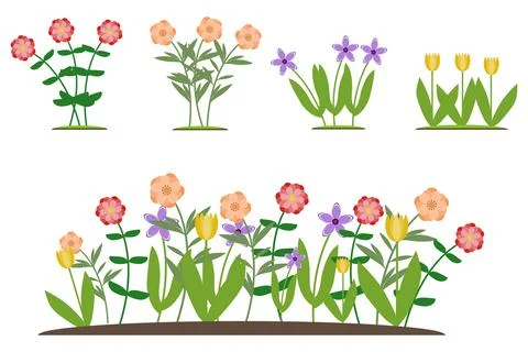 Flowers, a set of various flowers. Flat design, vector illustration, vector. Stock Illustration