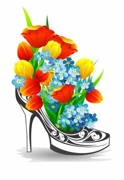 Flowers in a shoe, Illustrazione stock