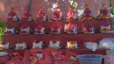 Flowers shop for mansa devi temple Stock Footage 221737422