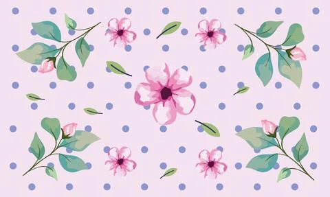 Flowers spring dotted pattern Stock Illustration