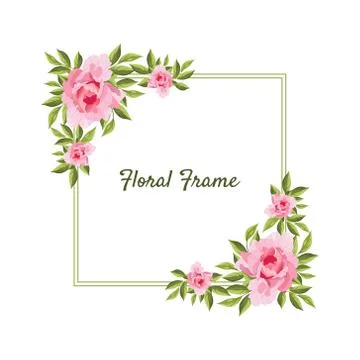 Flowers Square Frame Card Template with Blooming Flowers, Elegant Floral Banner Illustrazione stock