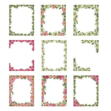 Flowers square frame with dahlia, watercolor illustration for cards, backgrou Stock Photos