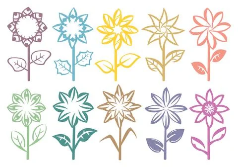 Flowers on Stalk Vector Art Element Design Stock Illustration