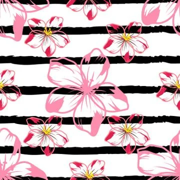 Flowers on a striped background 1 Stock Illustration