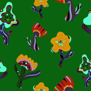 Flowers stylized folk art elements Vector seamless overlapping pattern Illustrazione stock
