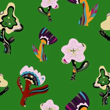 Flowers stylized folk art elements Vector seamless overlapping pattern 库存插图