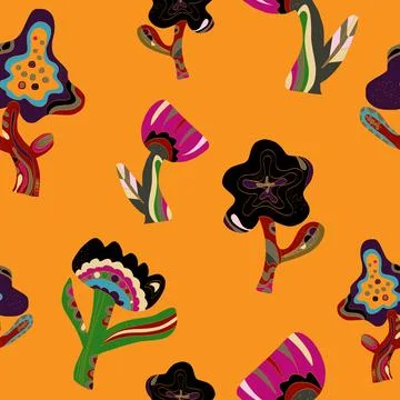 Flowers stylized folk art elements Vector seamless overlapping pattern Illustrazione stock