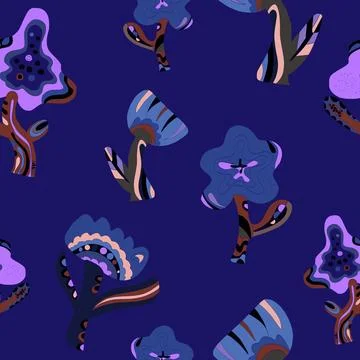 Flowers stylized folk art elements Vector seamless overlapping pattern Stock Illustration