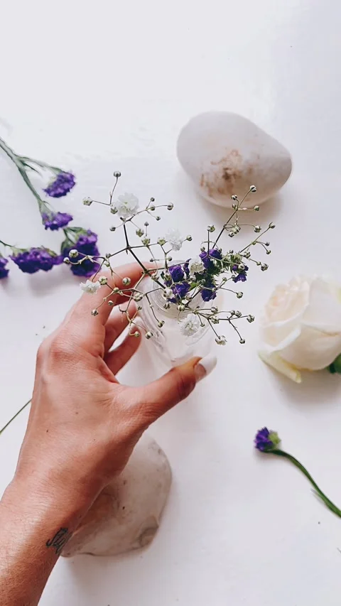 Flowers on a table, flowers in the studio, studio flowers, a bunch, flower Stock Footage 240555876