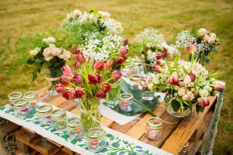 Flowers table Stock Photos
