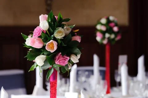 Flowers on table at wedding Stock Photos