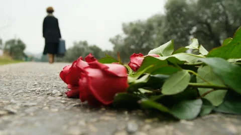 Flowers thrown on the ground, relationship, break up, fa01 Stock Footage 277881680