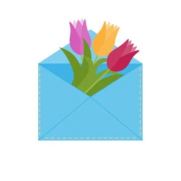 Flowers tulips in an envelope, isolated vector illustration Stock Illustration