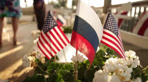 Flowers with US flags series- rackfocus, slides, close-ups Stock Footage 26138696