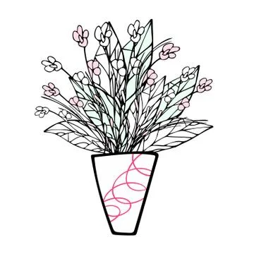 Flowers vase in doodle style. Vector illustration. Illustration