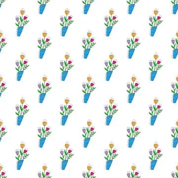 Flowers in a vase. Seamless pattern for simple backgrounds, textures, and pac Stock Illustration