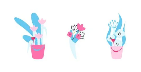 Flowers in vases flat color vector objects set Illustrazione stock