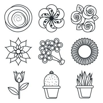 Flowers vector icons on white background Stock Illustration