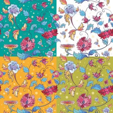 Flowers vector pattern with lotuses and peonies Stock Illustration