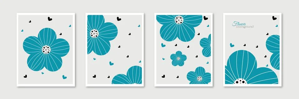 Flowers wall art vector set. Stock Illustration