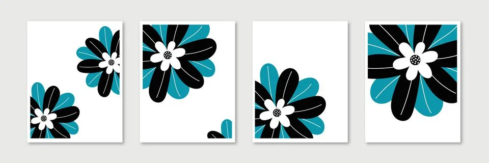 Flowers wall art vector set. Stock Illustration