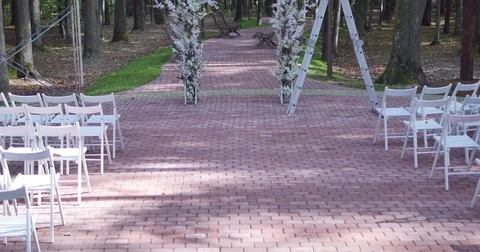 Flowers for wedding ceremony, wedding arch background Stock Footage