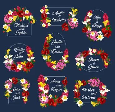 Flowers wedding save date frames vector icons Stock Illustration