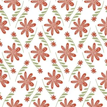 Flowers on white background seamless pattern, vector illustration simple flat Illustrazione stock