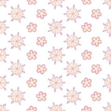 Flowers on White Background, Vector Seamless Pattern Stock Illustration