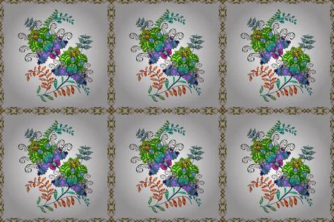 Flowers on white, black and blue colors.Colour Spring Theme seamless pattern Bac Stock Illustration