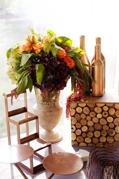 Flowers &amp; Wine Stock Photos