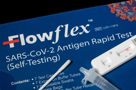 Flowflex Self-test kit for Covid-19 showing negative result Stock Photos