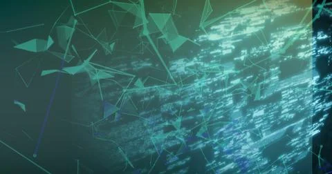 Flowing abstract data network moving in virtual backdrop with triangular nodes Stock Photos