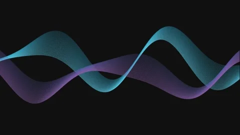Flowing abstract waves in blue and purple gradient moving across black back.. Video stock 341096705