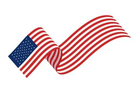 Flowing American Flag Ribbon Vector Illustration with Waving Red, White, an.. Stock Illustration