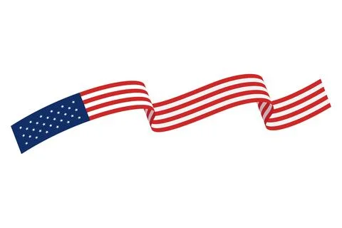 Flowing American Flag Ribbon Vector Illustration with Waving Red, White, an.. Stock Illustration