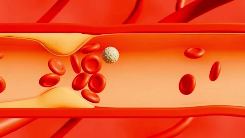 Flowing blood through plaque formation of Cholesterol in artery Stock Footage 286281699